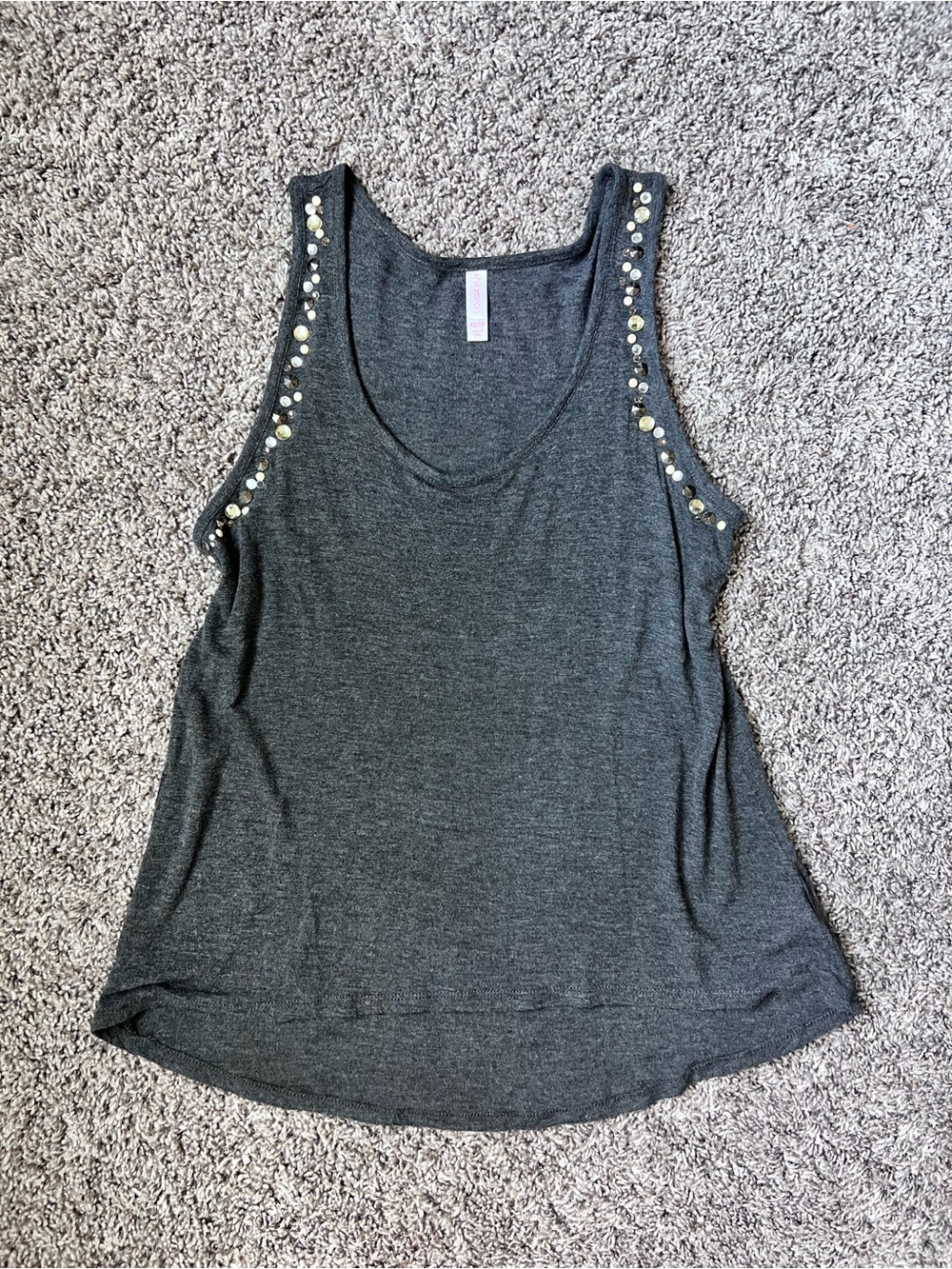 Xhilaration Dark Gray Tank Top with Metallic Stud Accents